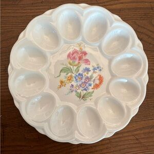 Vintage Floral E&R American Artware ceramic deviled egg serving platter.